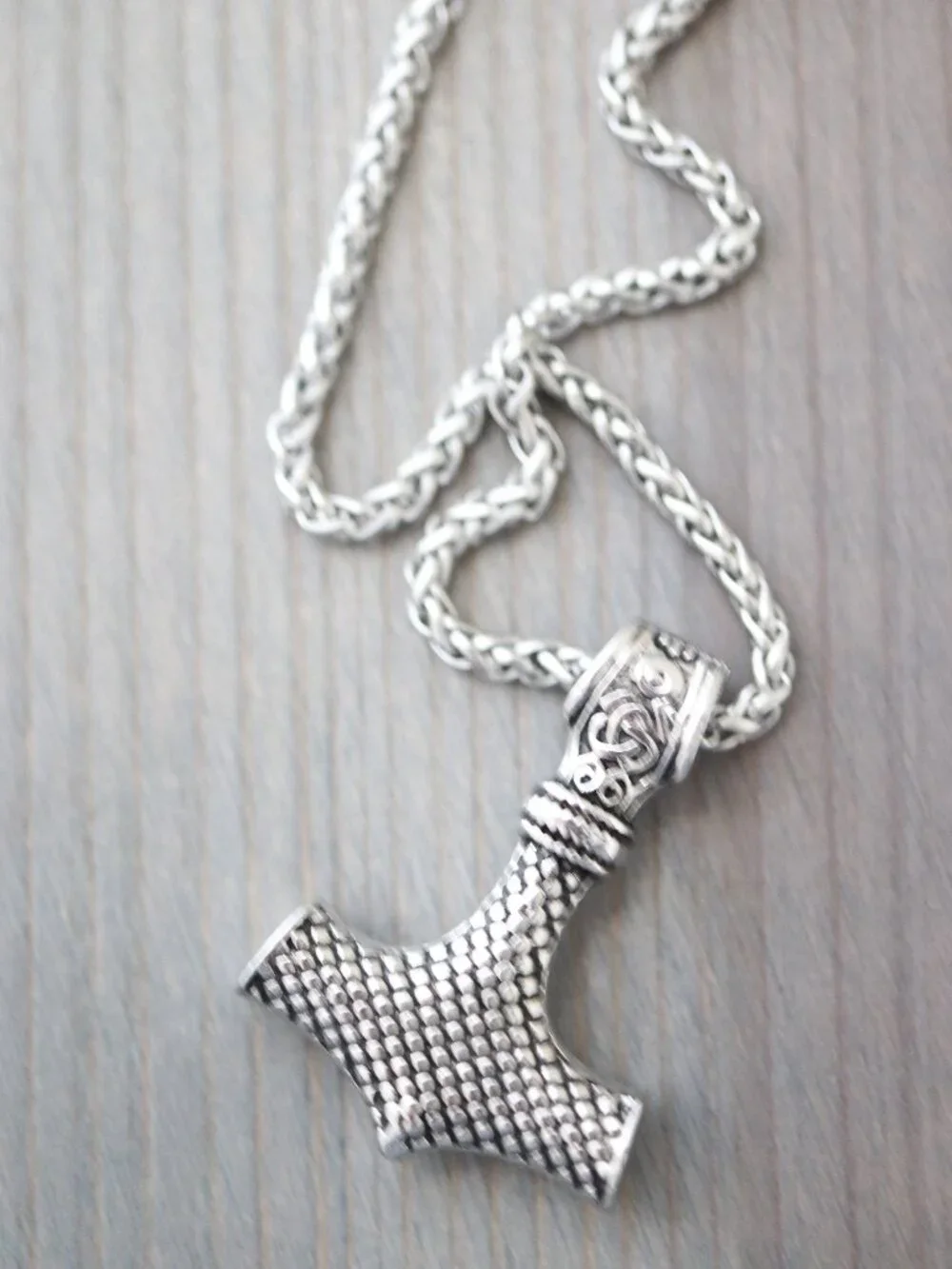 Thor Hammer Viking Style Pendant Necklace Silver Stainless Steel